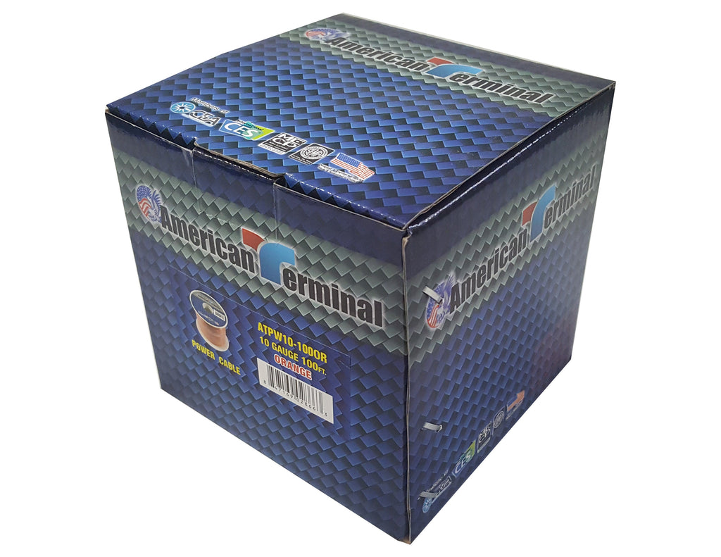 American Terminal ATPW10-100OR 10GA 100' Orange Primary Remote Power Ground Wire