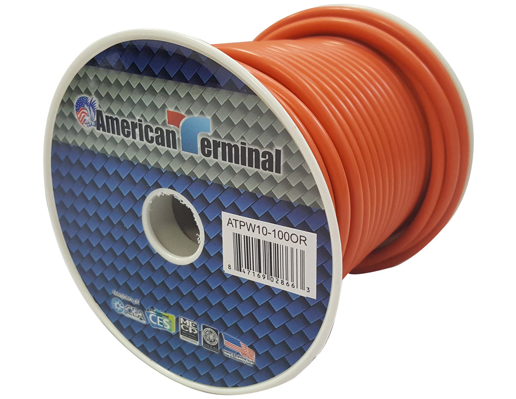 American Terminal ATPW10-100OR 10GA 100' Orange Primary Remote Power Ground Wire