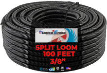 Load image into Gallery viewer, American Terminal 100 Ft 3/8&quot; Split Wire Loom Conduit Polyethylene Tubing Black Color Sleeve Tube