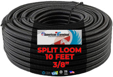Load image into Gallery viewer, American Terminal 10 Ft. 3/8" Split Wire Loom Tubing Black Color Sleeve Tube
