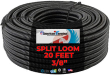 Load image into Gallery viewer, American Terminal 20 Feet Black 3/8&quot; Split Wire Loom Conduit Polyethylene Tubing Black Sleeve Tube US