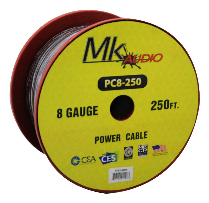 MK Audio PC8250BK 8GA 250' Black Power Ground Wire Car Audio Amplifier Marine Cable