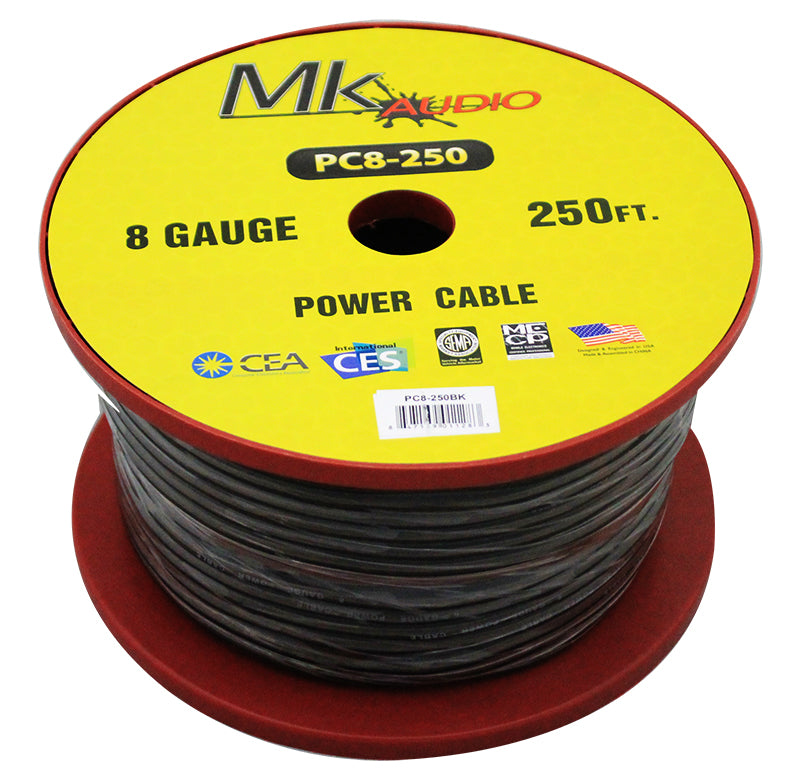 MK Audio PC8250BK 8GA 250' Black Power Ground Wire Car Audio Amplifier Marine Cable