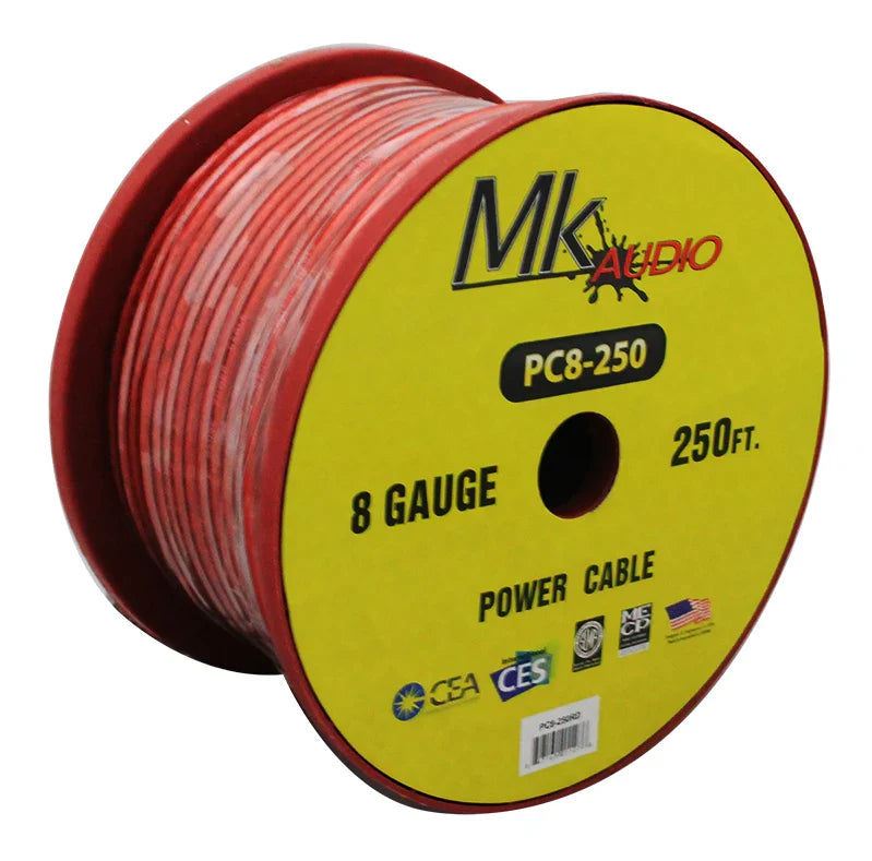 Mk Audio PC8-250RD 8 Gauge Red Multi-Strand 250 Feet Power Ground Wire Cable