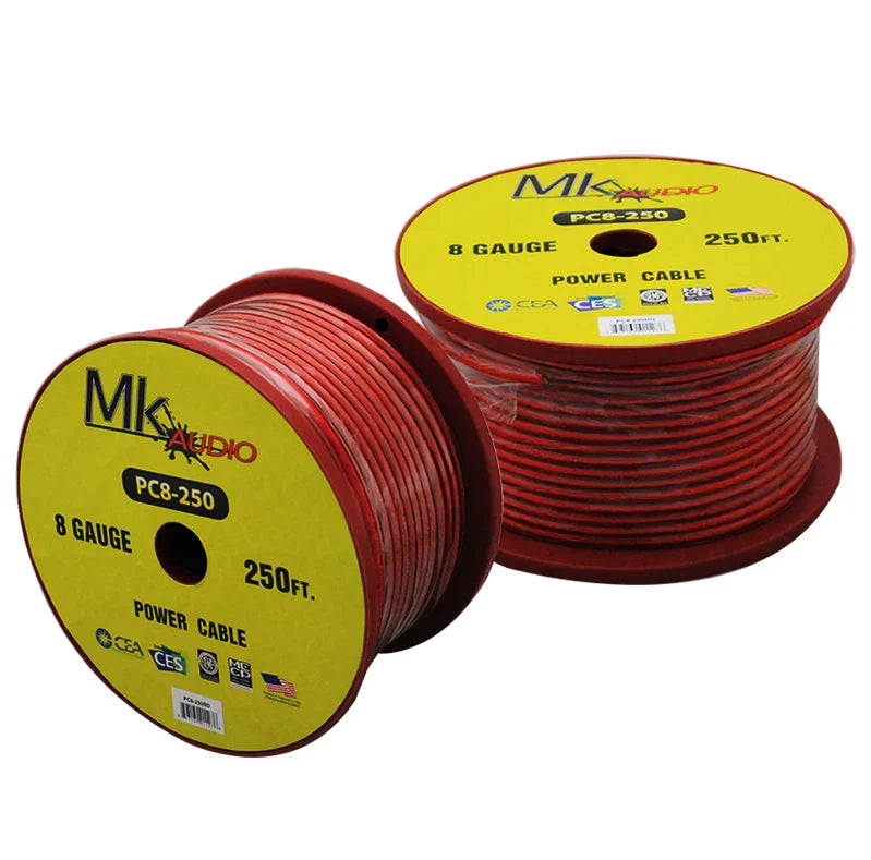 Mk Audio PC8-250RD 8 Gauge Red Multi-Strand 250 Feet Power Ground Wire Cable