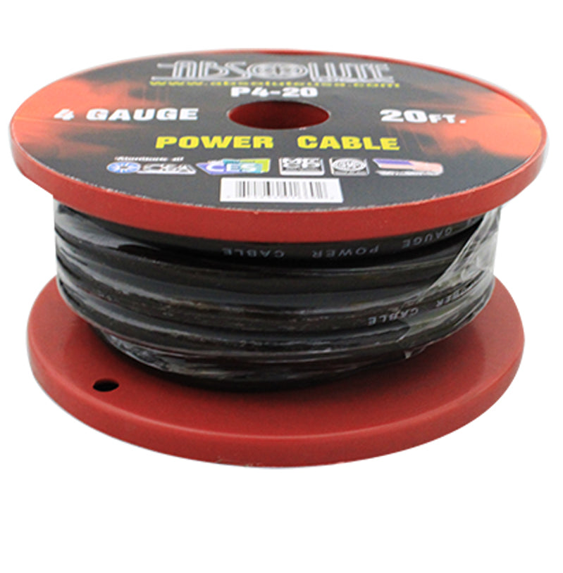 Absolute P4-20BK 20' 4-Gauge Black Copper Mix Power Ground Wire Cable