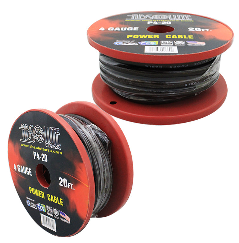 Absolute P4-20BK 20' 4-Gauge Black Copper Mix Power Ground Wire Cable
