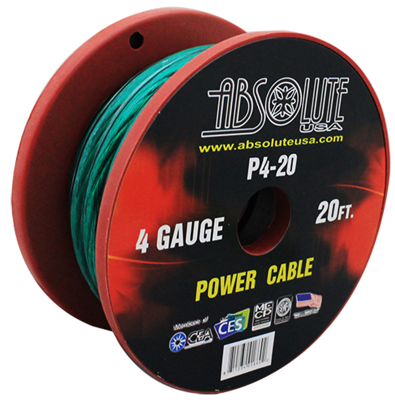 Absolute P4-20GR 20' 4-Gauge Green Copper Mix Power Ground Wire Cable