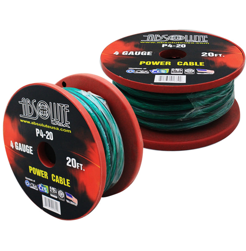 Absolute P4-20GR 20' 4-Gauge Green Copper Mix Power Ground Wire Cable