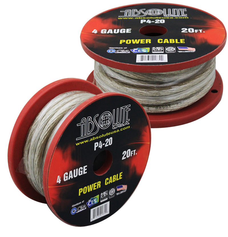 Absolute P4-20SL 20' 4-Gauge Silver Copper Mix Power Ground Wire Cable