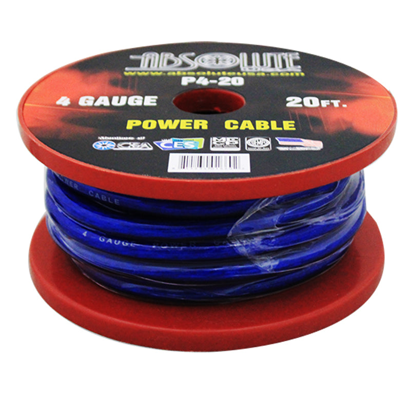 Absolute P420BL 20' 4-Gauge Blue Power Ground Wire Cable