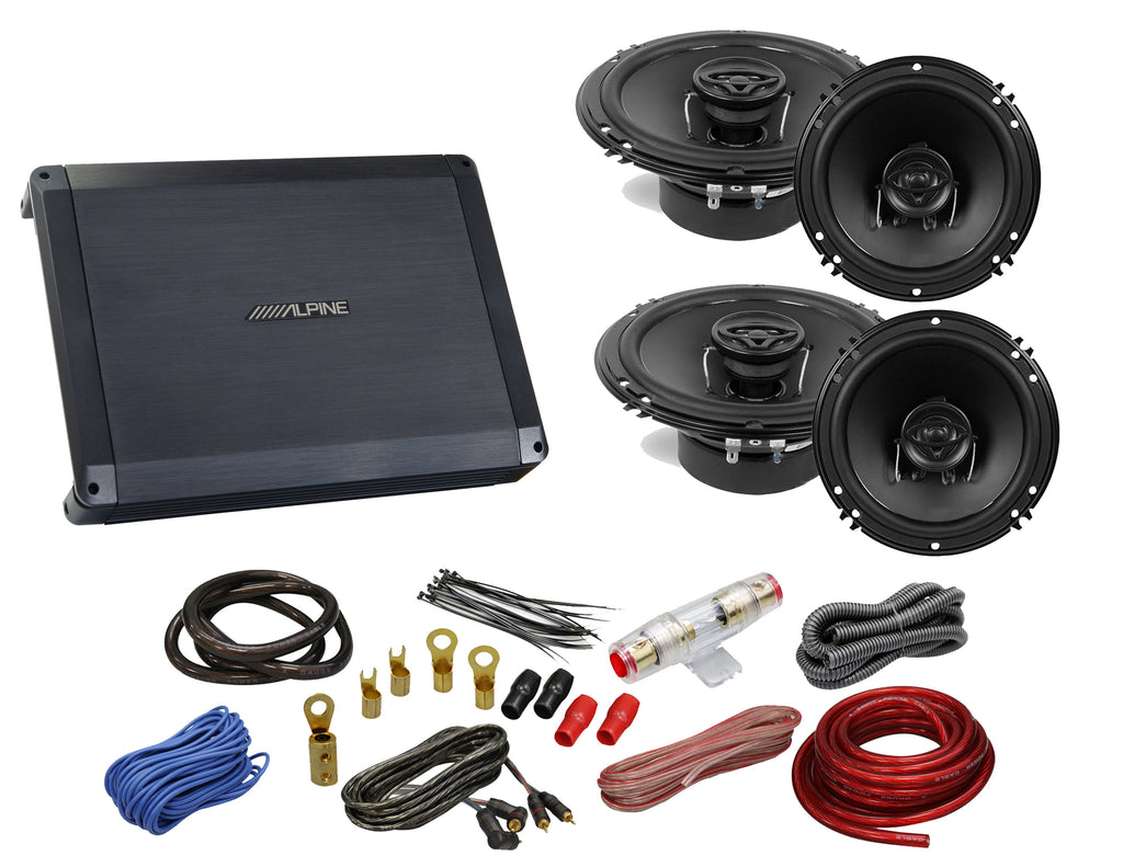 Alpine 4Channel Class A/B Car Audio Amplifier  &  2 pairs 6-1/2" Coax Speakers+ Amp Kit