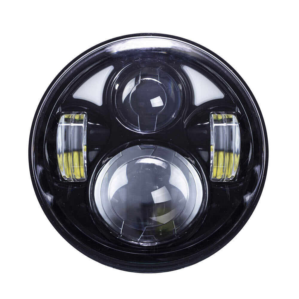 Saddle Tramp BC-561B Round Motorcycle Headlights with Black Face and Partial Halo - 5.6 Inch, 8 LED