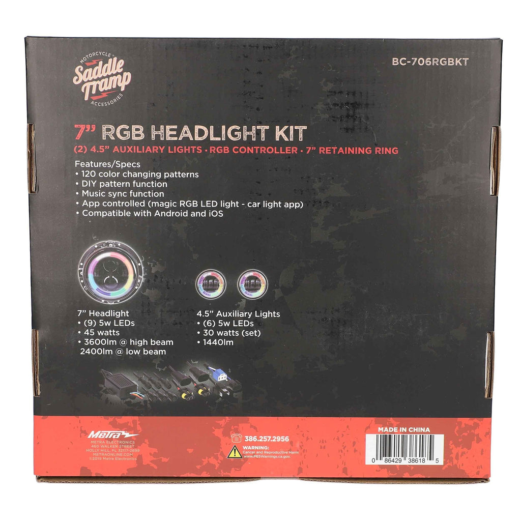 Saddle Tramp BC-706RGBKT Round Motorcycle Headlight - 7 Inch/4.5 Inch