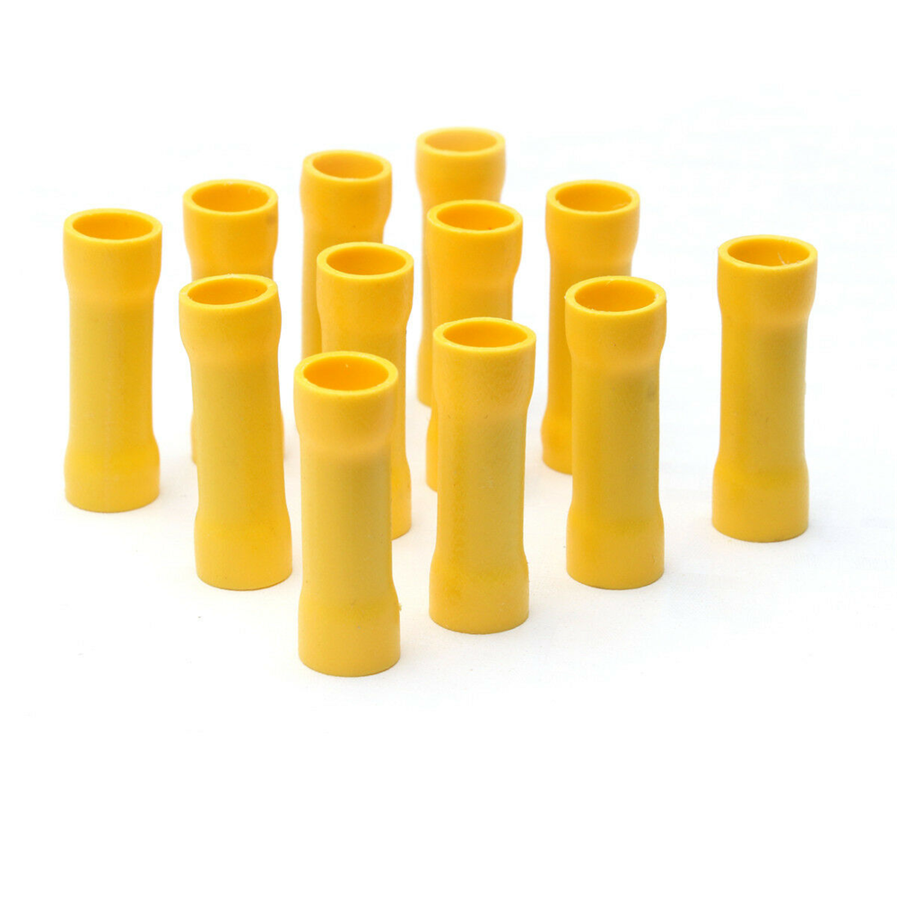 Install Bay YNBC1210Y 100 pcs 12 - 10 Gauge AWG Yellow insulated crimp terminals connectors Butt Connectors