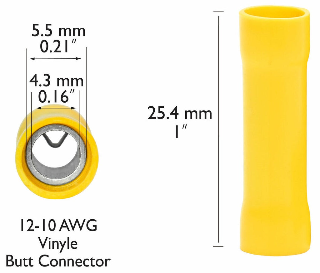 American Terminal TBCV1210Y 100 pcs 12 - 10 Gauge AWG Yellow insulated crimp terminals connectors Butt Connectors