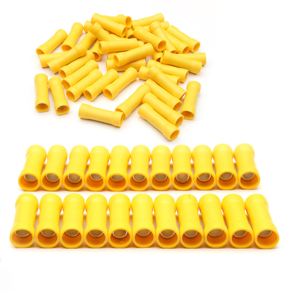 Install Bay YNBC1210Y 100 pcs 12 - 10 Gauge AWG Yellow insulated crimp terminals connectors Butt Connectors