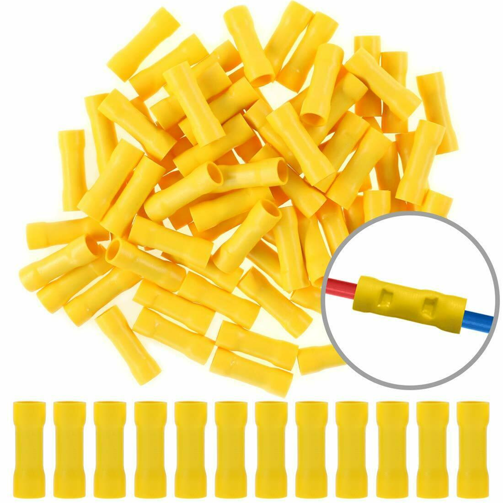 American Terminal TBCV1210Y 100 pcs 12 - 10 Gauge AWG Yellow insulated crimp terminals connectors Butt Connectors