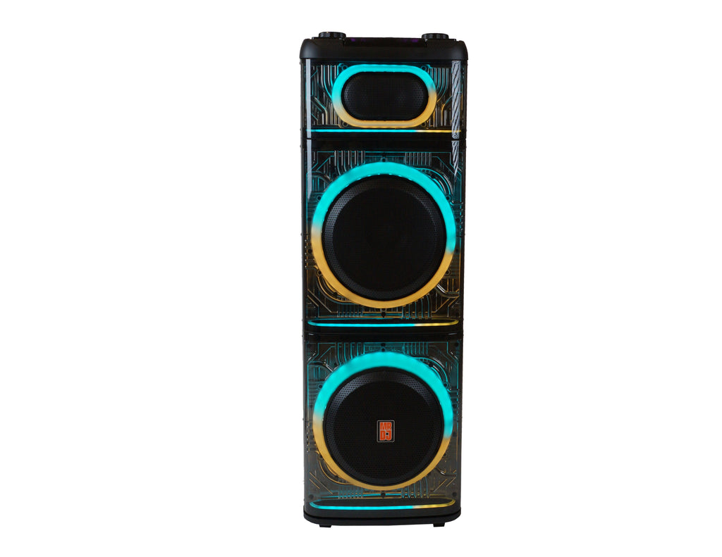MR DJ BEVERLY HILLS 55000W Dual 12” Bluetooth Rechargeable Party Speaker Ring Partylights 2 Wireless Mic TWS Portable DJ PA System