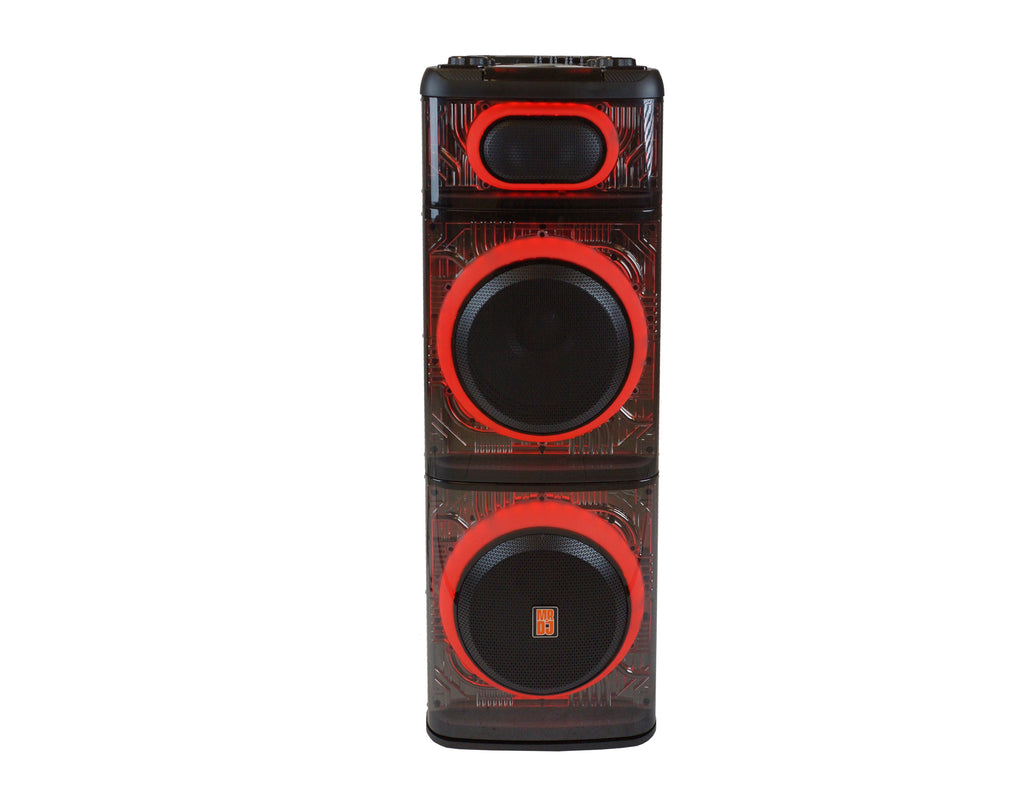 MR DJ BEVERLY HILLS 55000W Dual 12” Bluetooth Rechargeable Party Speaker Ring Partylights 2 Wireless Mic TWS Portable DJ PA System