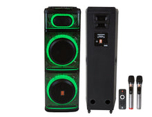 Load image into Gallery viewer, 2 MR DJ BEVERLY HILLS 55000W Dual 12” Bluetooth Rechargeable Party Speaker Ring Partylights 2 Wireless Mic TWS Portable DJ PA System