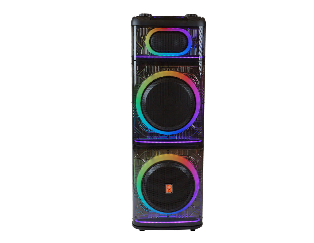 2 MR DJ BEVERLY HILLS 55000W Dual 12” Bluetooth Rechargeable Party Speaker Ring Partylights 2 Wireless Mic TWS Portable DJ PA System