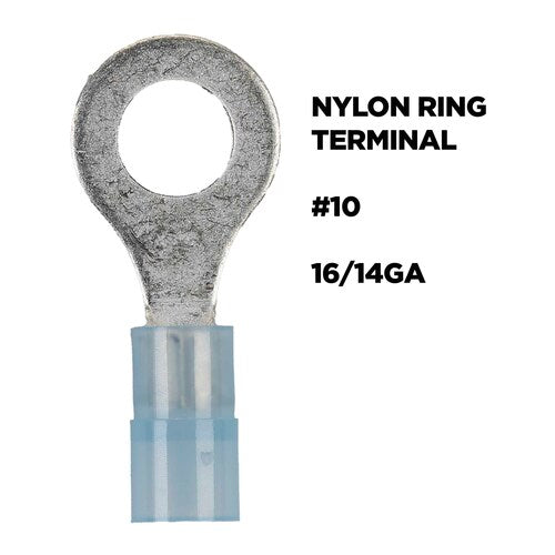 Install Bay BNRT14 Blue Nylon Ring Terminals 16-14 GA 1/4 inch - Package of 100