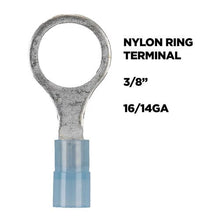 Load image into Gallery viewer, Install Bay BNRT38 Blue Nylon Ring Terminals 16-14 GA 3/8 inch - Package of 100