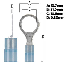 Load image into Gallery viewer, Install Bay BNRT38 Blue Nylon Ring Terminals 16-14 GA 3/8 inch - Package of 100