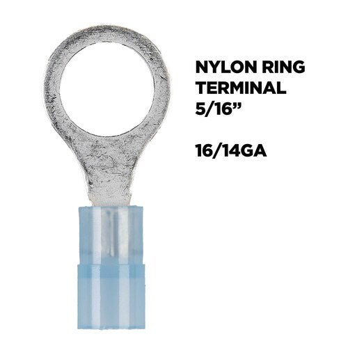 Install Bay BNRT516 Blue Nylon Ring Terminal 16-14 Gauge 5/16 in - Pack of 100
