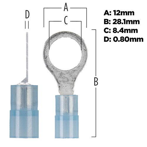 Install Bay BNRT516 Blue Nylon Ring Terminal 16-14 Gauge 5/16 in - Pack of 100