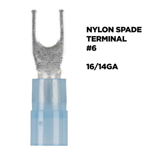Install Bay BNST6 Blue Nylon Spade Terminals 16-14 Gauge #6 - Package of 100