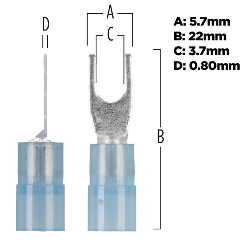 Install Bay BNST6 Blue Nylon Spade Terminals 16-14 Gauge #6 - Package of 100