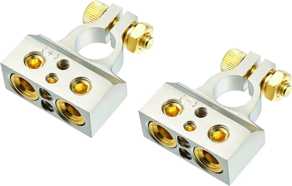 A/T 2/ 4 / 8 Gauge AWG Car Battery Terminal Chrome Positive & Negative Set