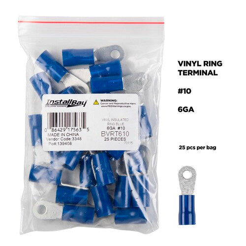 Install Bay BVRT610 Blue Vinyl Ring Terminal 6 Gauge #10 - Package of 25