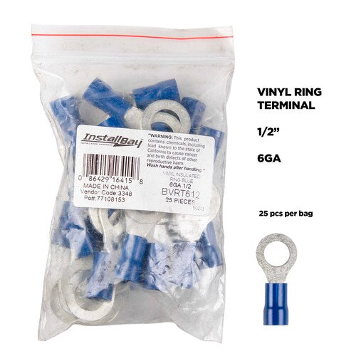 Install Bay BVRT612 Blue Vinyl Ring Terminal 6 Gauge 1/2 inch - Package of 25