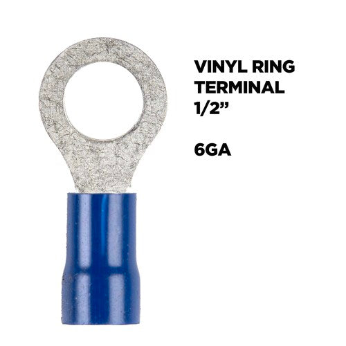 Install Bay BVRT612 Blue Vinyl Ring Terminal 6 Gauge 1/2 inch - Package of 25
