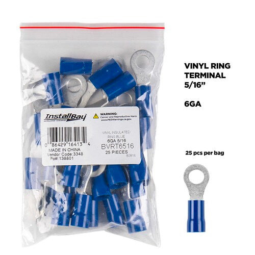 Install Bay BVRT6516 Blue Vinyl Ring Terminal 6 Gauge 5/16 inch - Package of 25