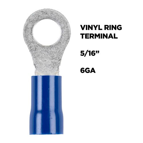 Install Bay BVRT6516 Blue Vinyl Ring Terminal 6 Gauge 5/16 inch - Package of 25
