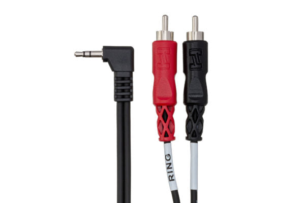 Hosa CMR-206R Stereo Breakout Cable - Right-angle 3.5mm TRS Male to Left and Right RCA Male - 6 foot