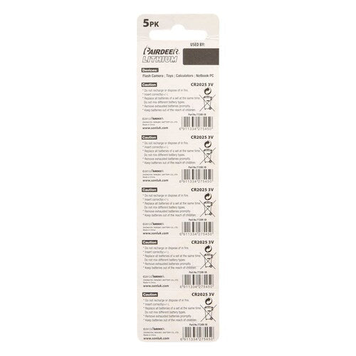 Install Bay CR2025 Lithium 3 Volt Battery 2.5MM - Package of 5
