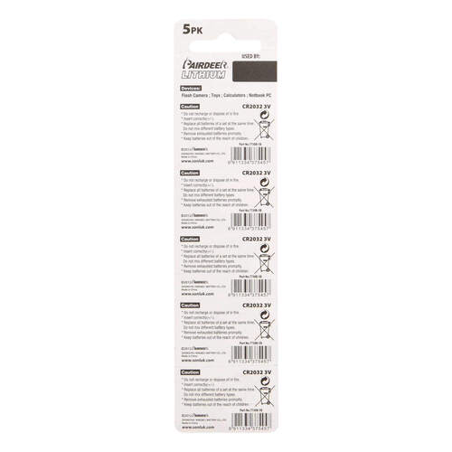Install Bay CR2032 Lithium 3 Volt Battery 3.2MM - Package of 5