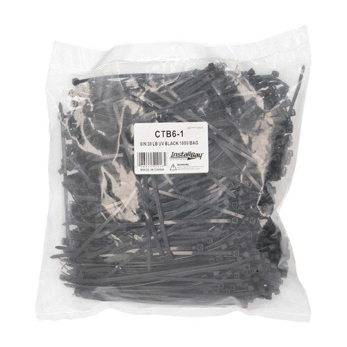 Install Bay CTB6-1 Cable Tie 6" Black - UV Resistant - Bulk Bag 1000 Count