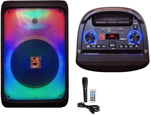 MR DJ CUBE12 12" Rechargeable Portable Karaoke Speaker with Party Flame Lights Microphone TWS USB FM Radio