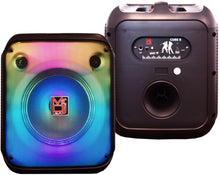 Charger l&#39;image dans la galerie, 2 MR DJ CUBE8 8&quot; Rechargeable Portable Bluetooth Karaoke Speaker with Party Flame Lights Microphone TWS USB FM Radio