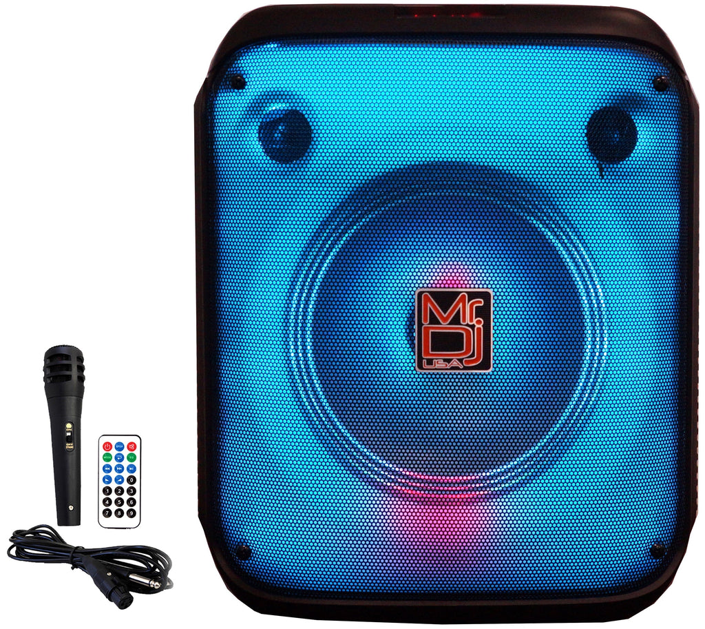 MR DJ CUBE8 8" Rechargeable Portable Karaoke Speaker with Party Flame Lights Microphone TWS USB FM Radio