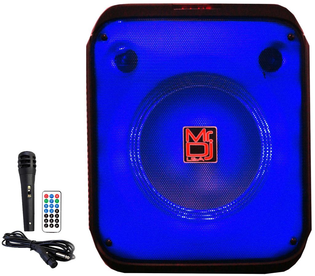 MR DJ CUBE8 8" Rechargeable Portable Karaoke Speaker with Party Flame Lights Microphone TWS USB FM Radio