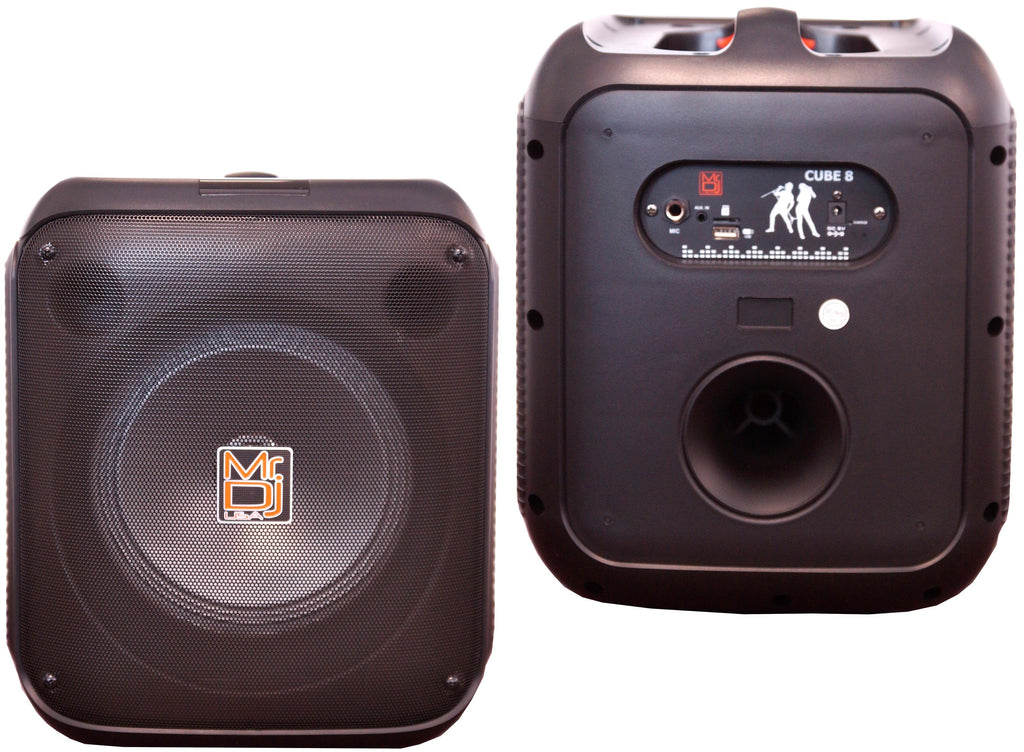 MR DJ CUBE8 8" Rechargeable Portable Karaoke Speaker with Party Flame Lights Microphone TWS USB FM Radio