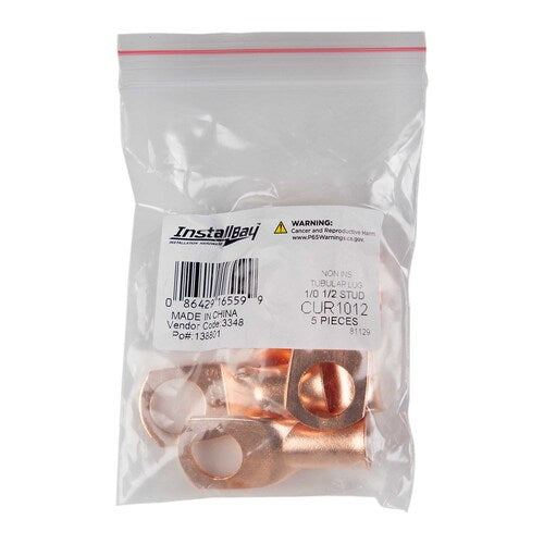 Install Bay CUR1012 Copper Uninsulated Ring Terminal 1/0 Gauge 1/2" 5/PK