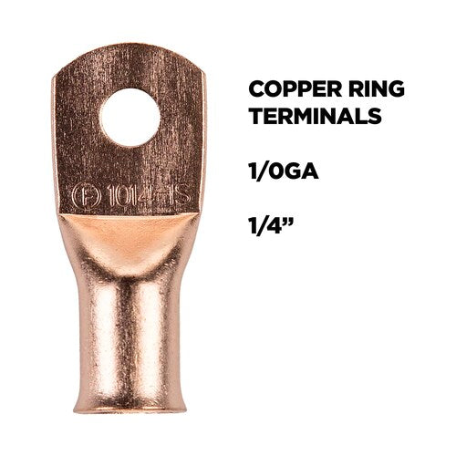 Install Bay CUR1014 Copper Uninsulated Ring Terminal 1/0 Gauge 1/4" 5/PK